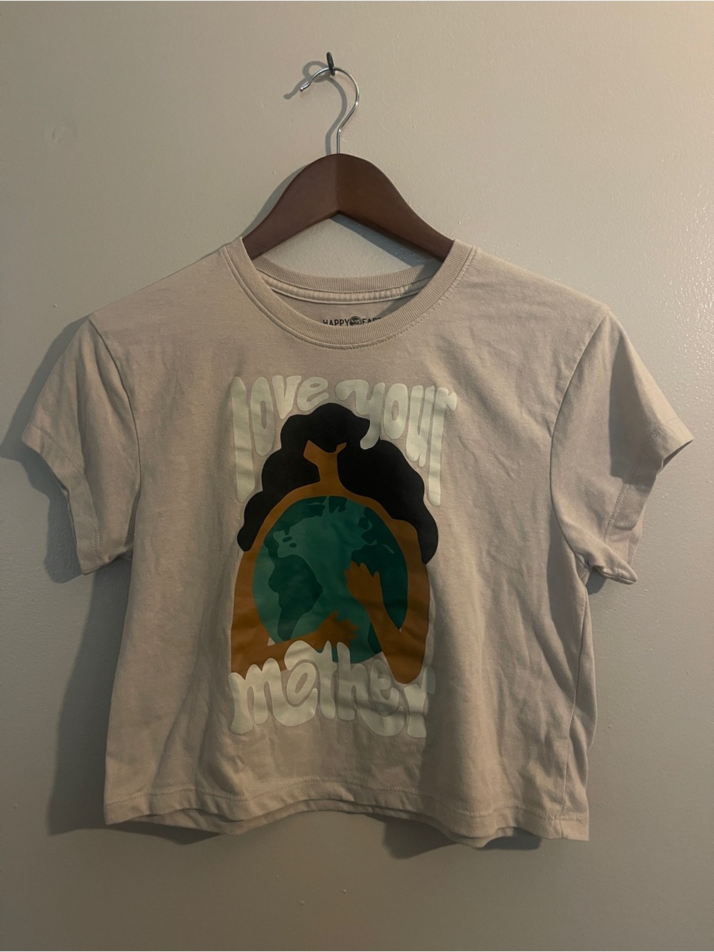Women's Cream 'Love You Mother' Graphic Crop Tee, size L